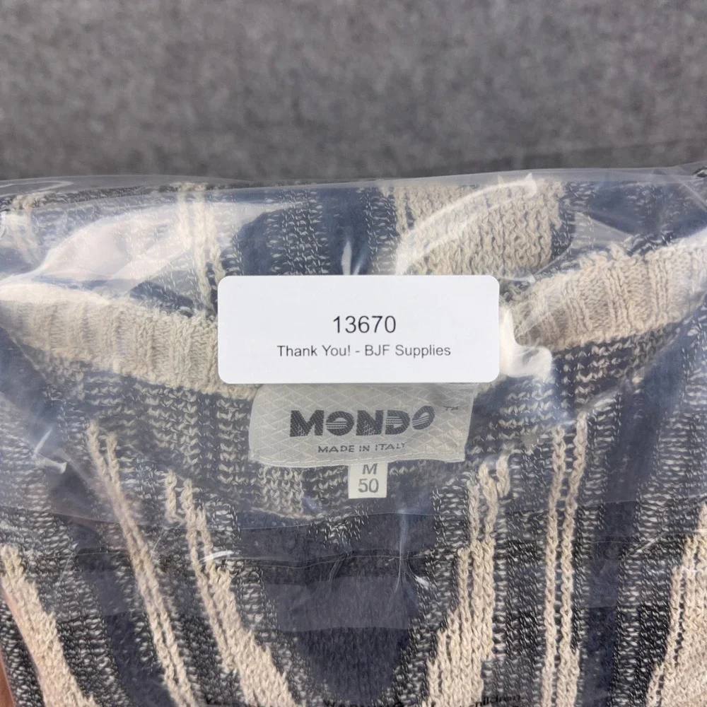 VTG Mondo Sweater Mens Medium Beige Gray Abstract Geometric 3D Knit Italy 90s